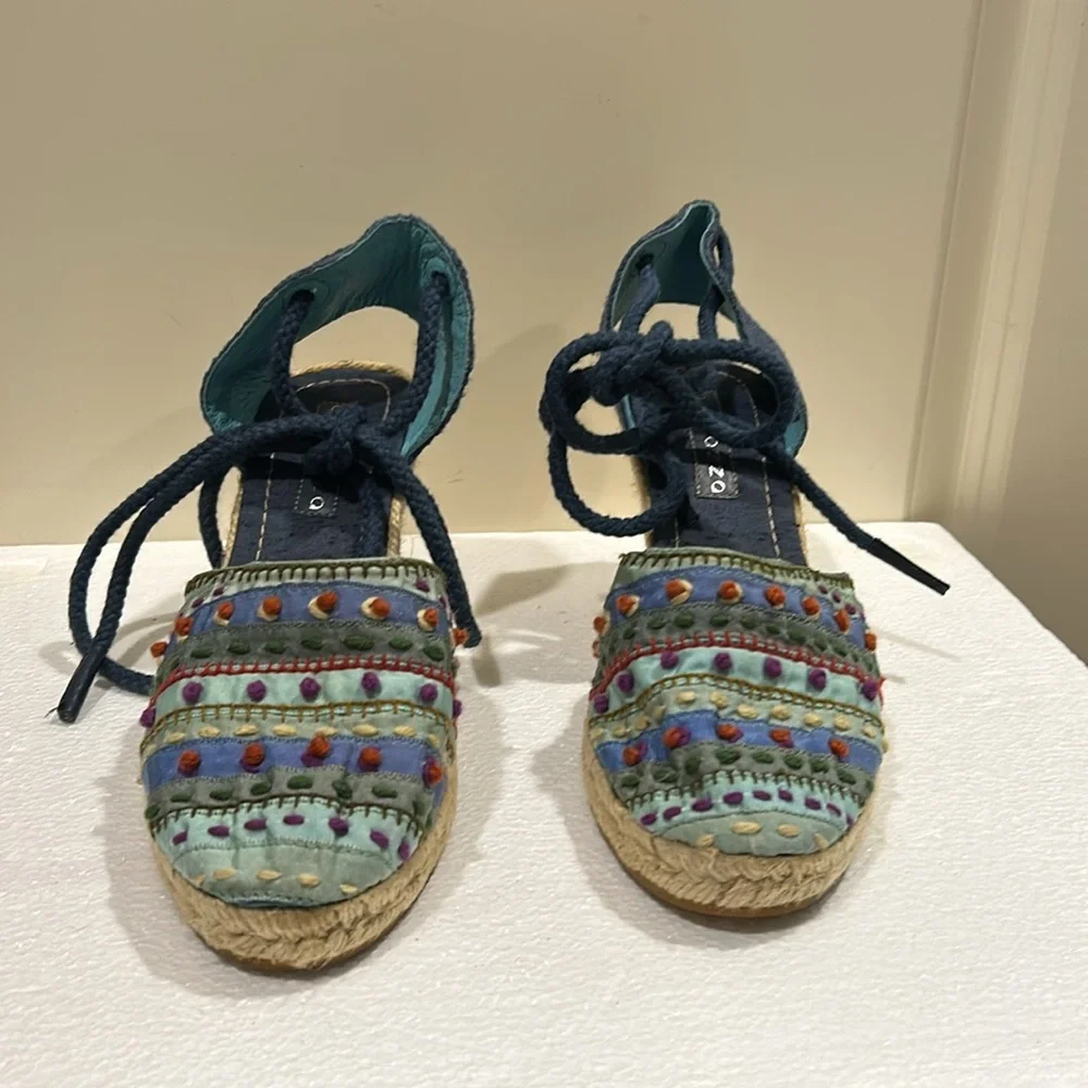Apepazza Embellished Wedge Espadrilles Sandals round toe ankle ties size 9 (40)